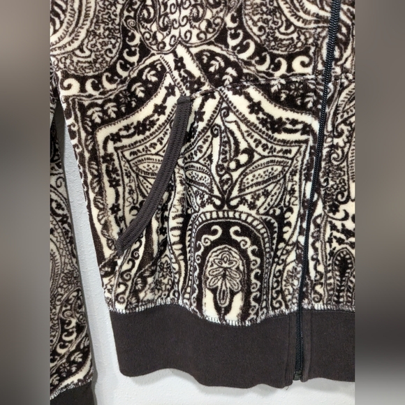 Juicy Couture Y2K Vintage Medium Brown Paisley Velour Full Zip Hoodie Ja… - Picture 2 of 6